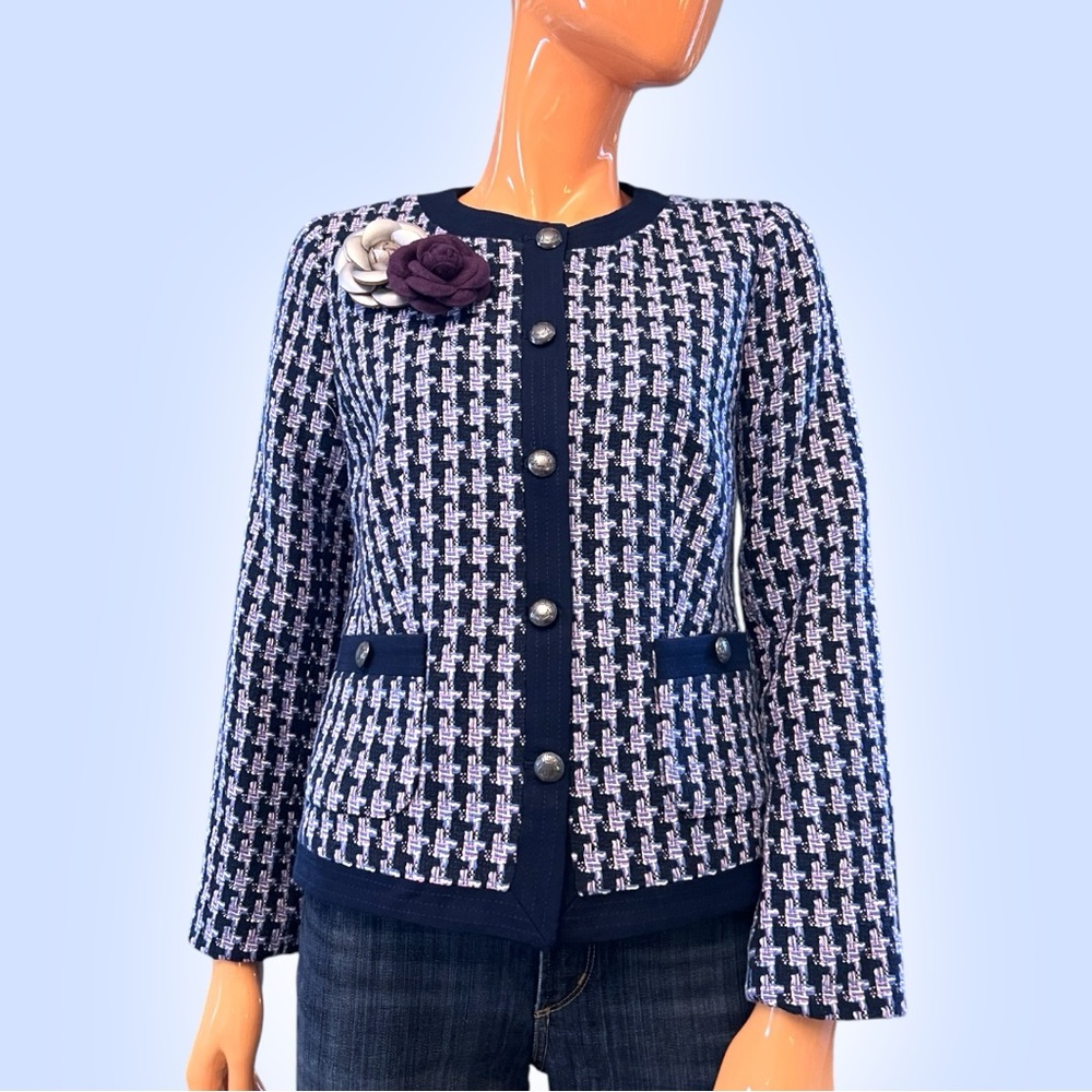 TALBOTS Petite Houndstooth Cotton Tweed Blazer